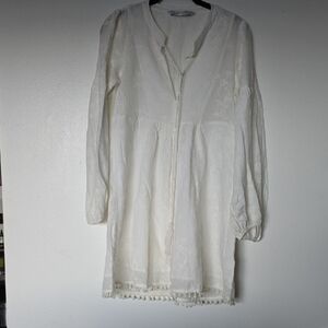 White Long-Sleeve Tunic with Tassels